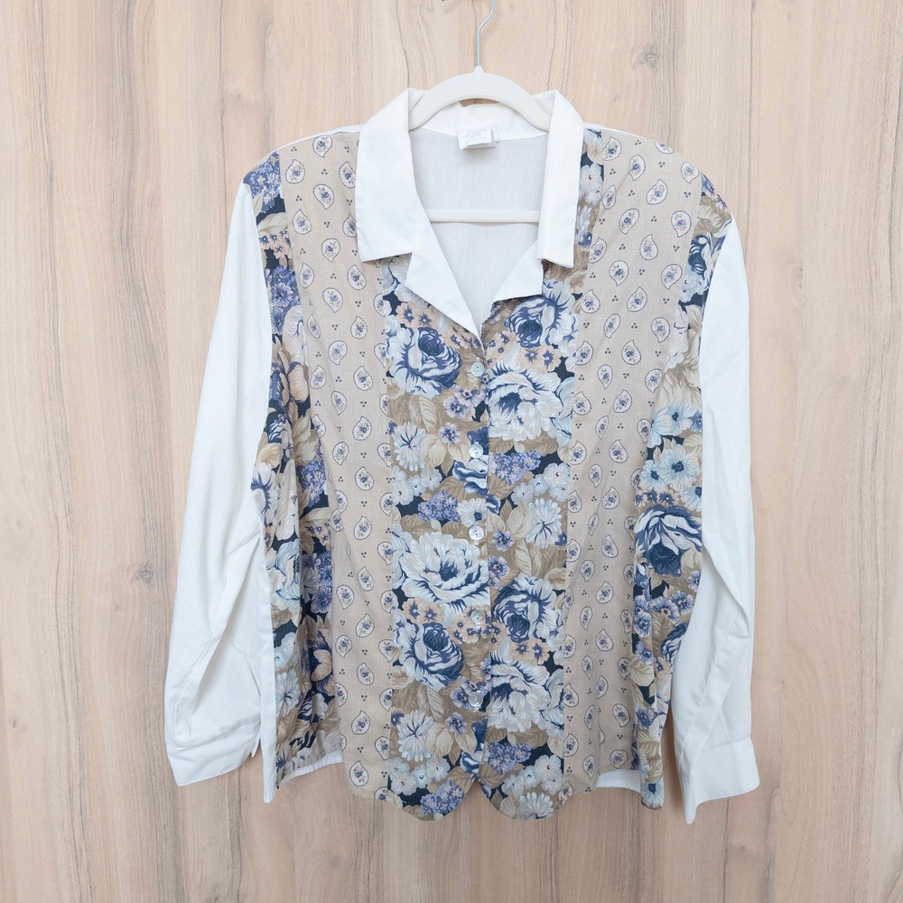 VTG Bobbie Brooks Womens Floral Paisley Button Down Shirt 18/20W White Cottage